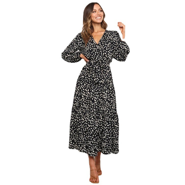 Women's Autumn Leopard Print Long Sleeve Loose Dresses