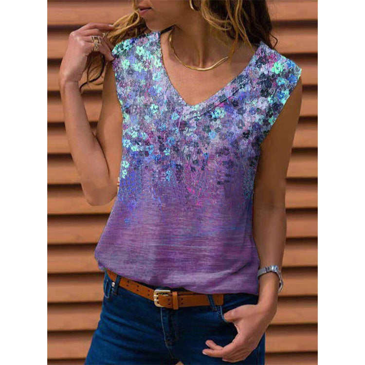 New Women's Summer Floral Sleeveless T-shirt Tops