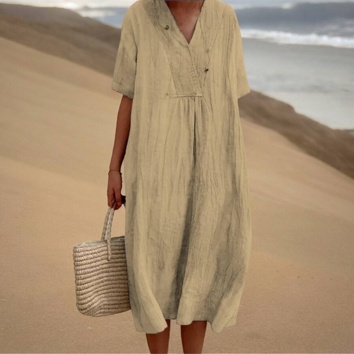 Women's Versatile Casual Solid Color Cotton Linen Dresses