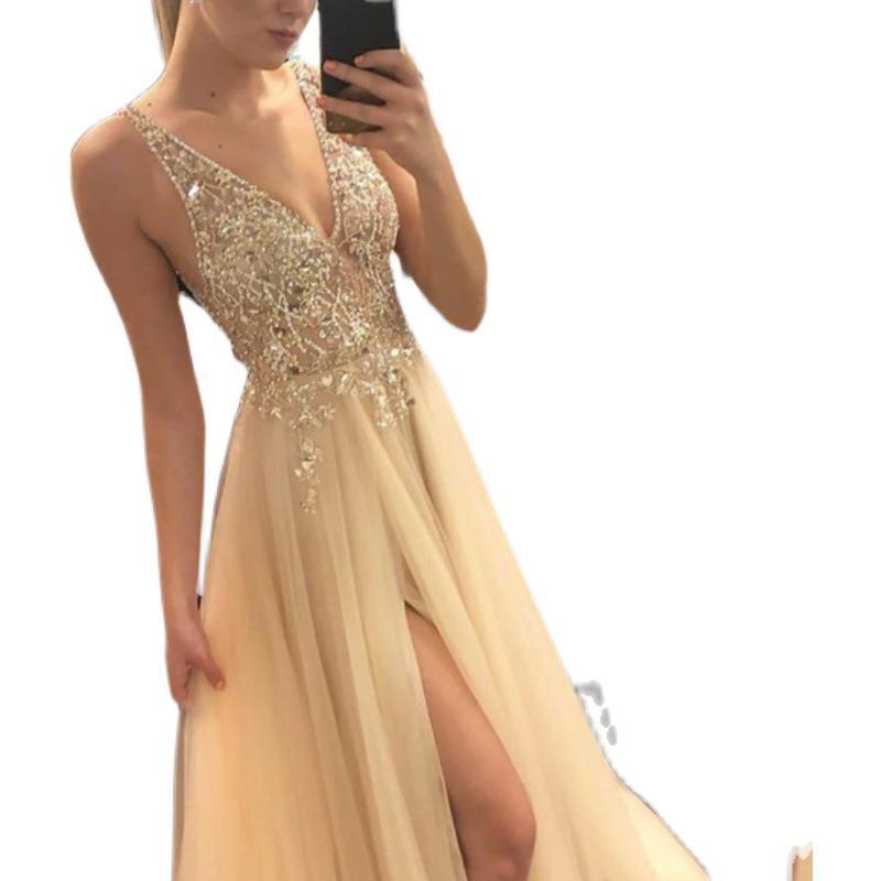 Damen Sommerkleid mit goldenen Nähten, Party- und Hochzeitskleider