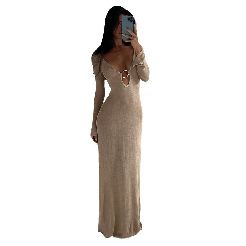 Robe longue sexy en tricot avec jupes dos nu