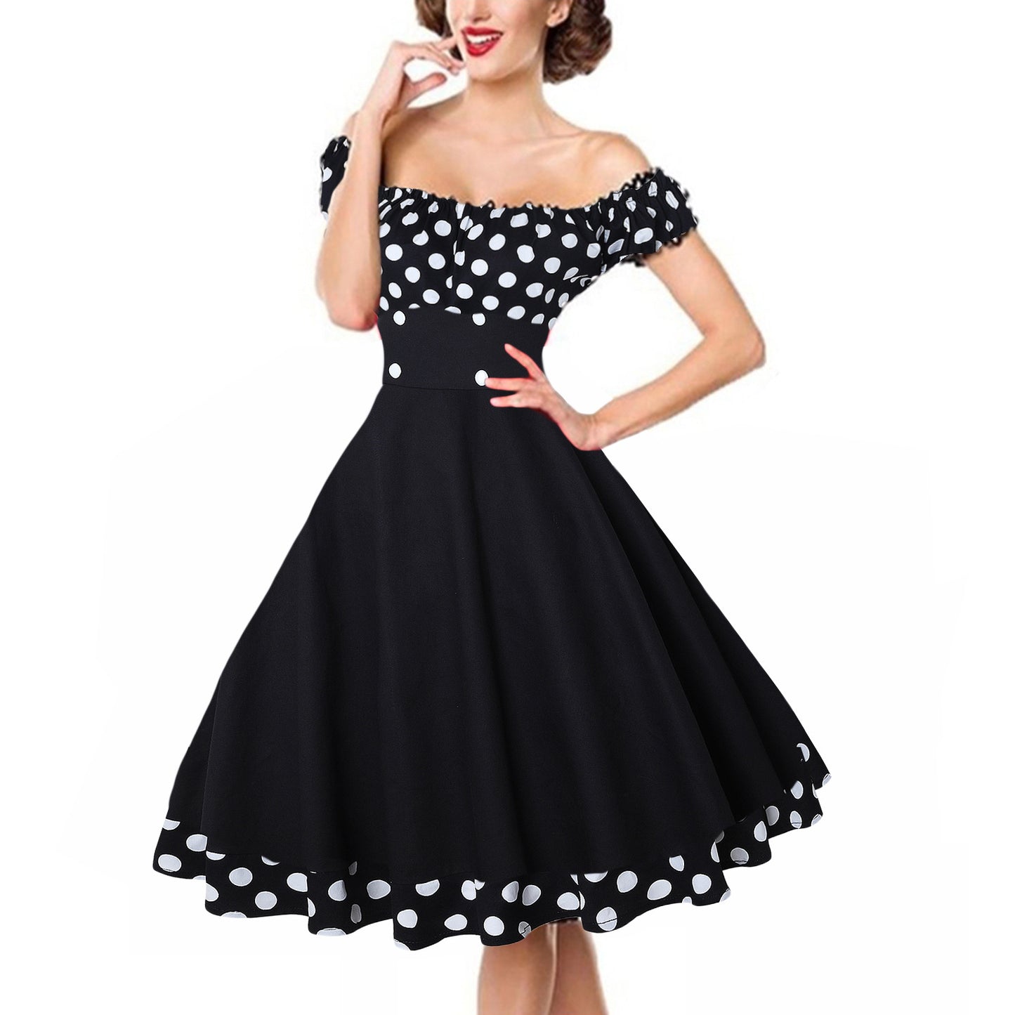 Retro-Kleider im Hepburn-Stil für Damen mit enger Taille und Polka-Muster