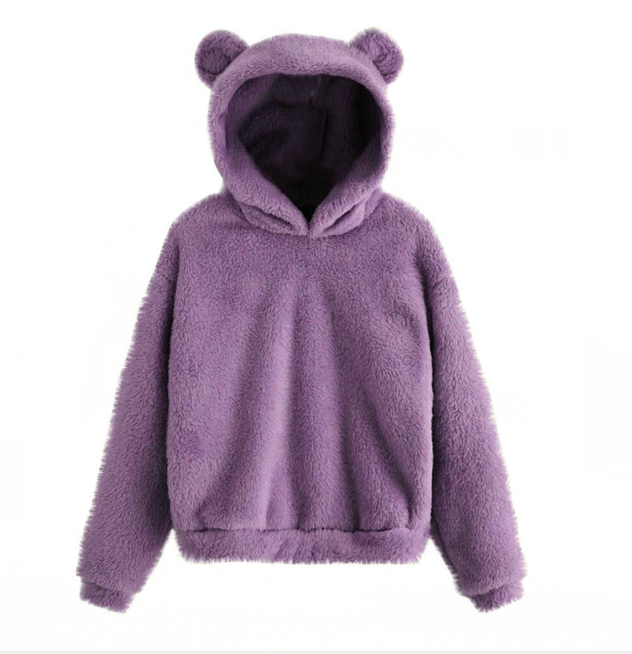 Neue trendige, flauschige, warme Pullover mit Kaninchen-Kapuze