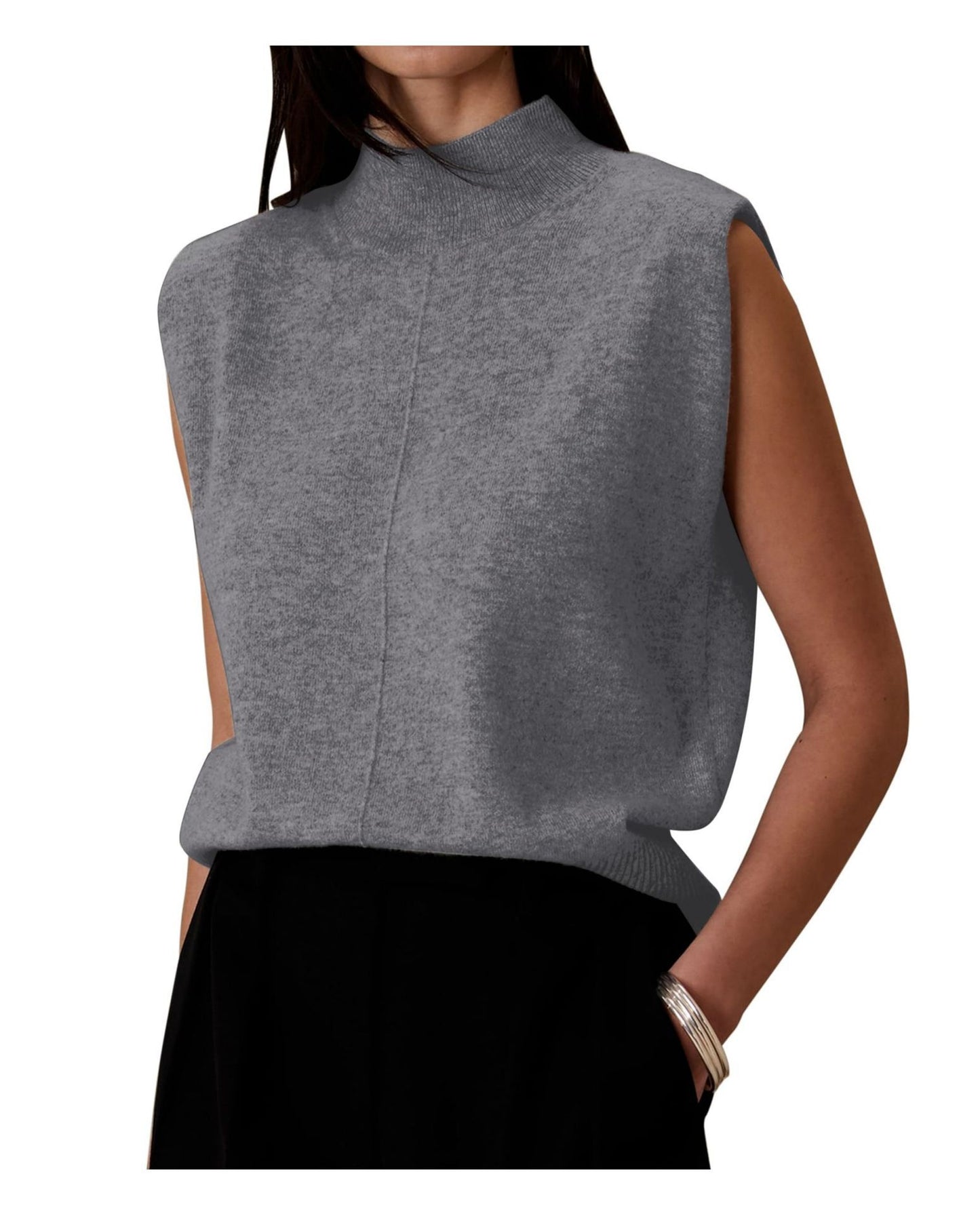 Women's Pure Color Half Collar Sleeveless Fashion Simple Sweaters