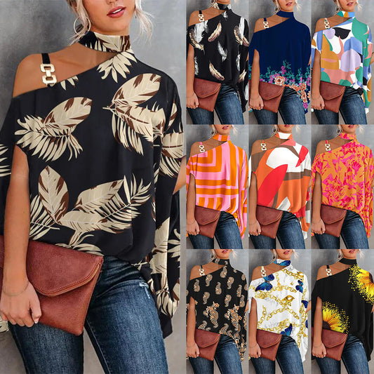 Women's Summer Printed Sexy Collar Loose Blouses