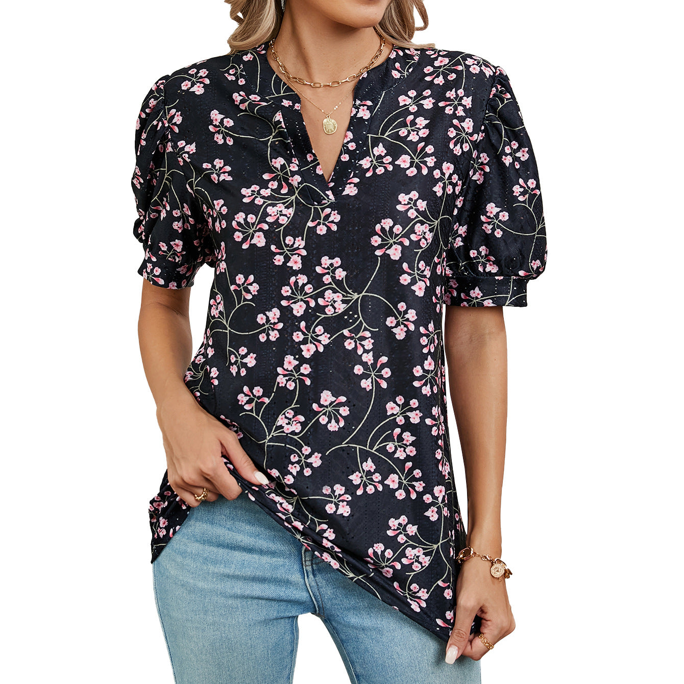 Women's Innovative Loose Short-sleeved Printed T-shirt Blouses