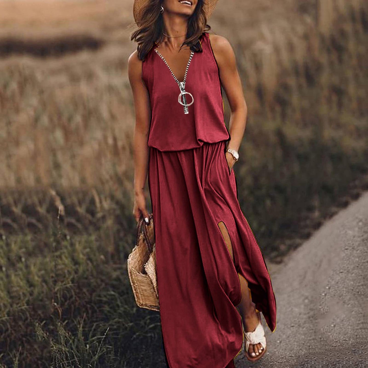 Women's Long Dress Casual Waist Zipper Letter Dresses