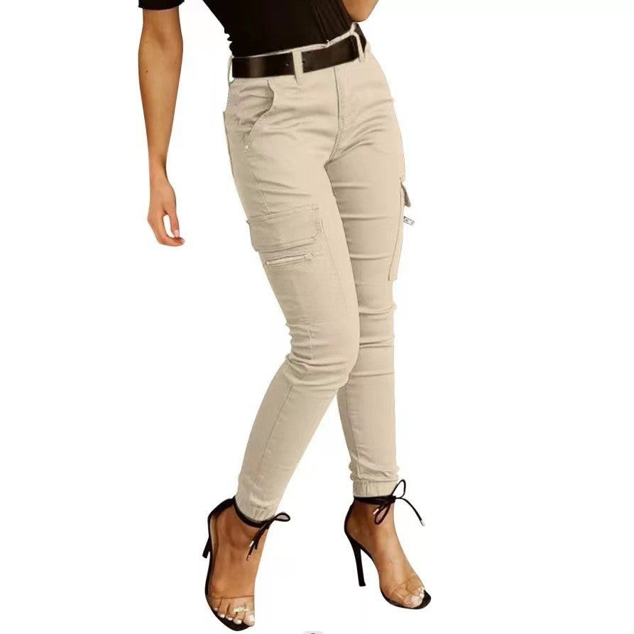 Women's Low Waist Button Solid Color Pocket Pants