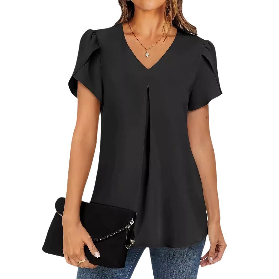 Women's Summer Casual Collar Short-sleeved Shirt Waist Blouses