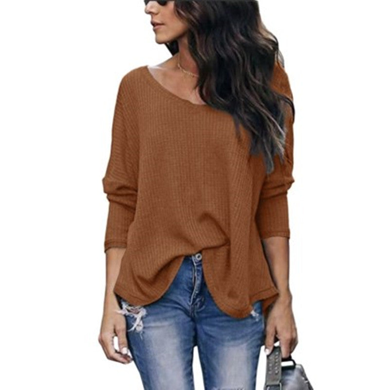 Women's Autumn Loose V-neck Long-sleeved Shirt Knitwear