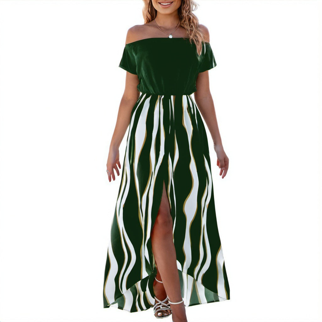 Summer Zebra Pattern Waist Trimming Short-sleeved Dresses