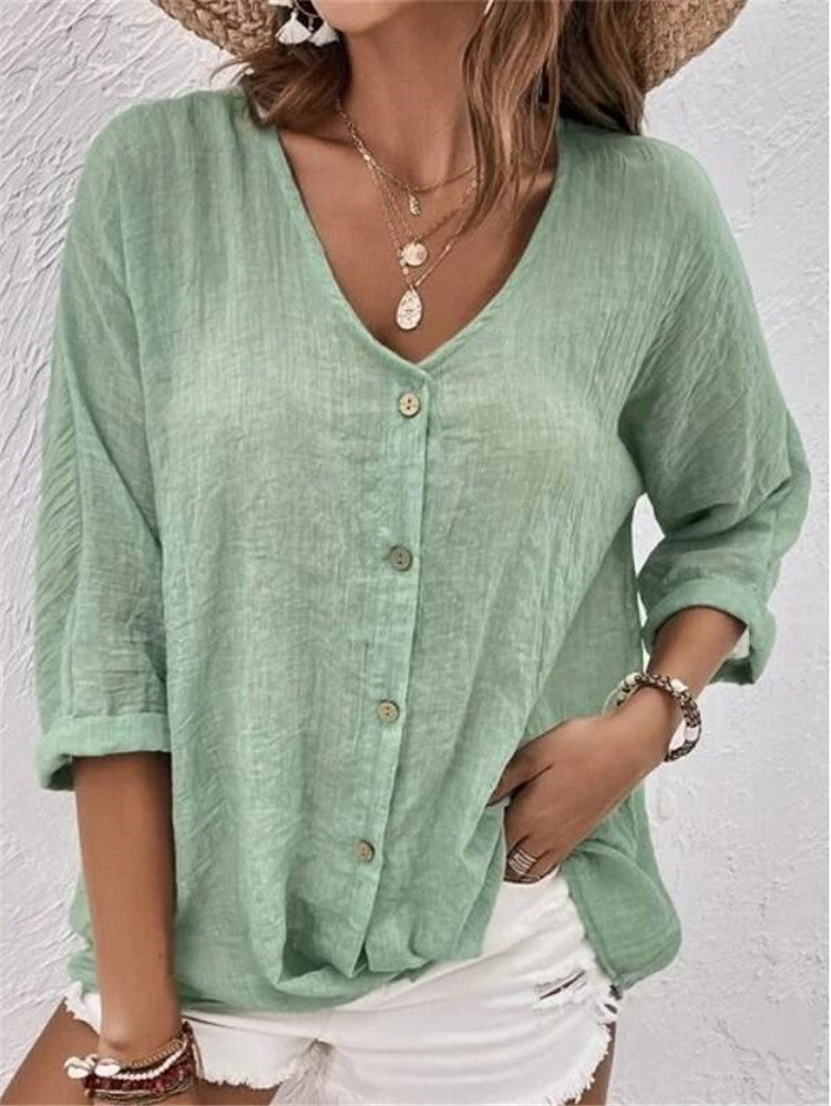 Women's Trendy Buttons Chiffon Long Sleeve Blouses