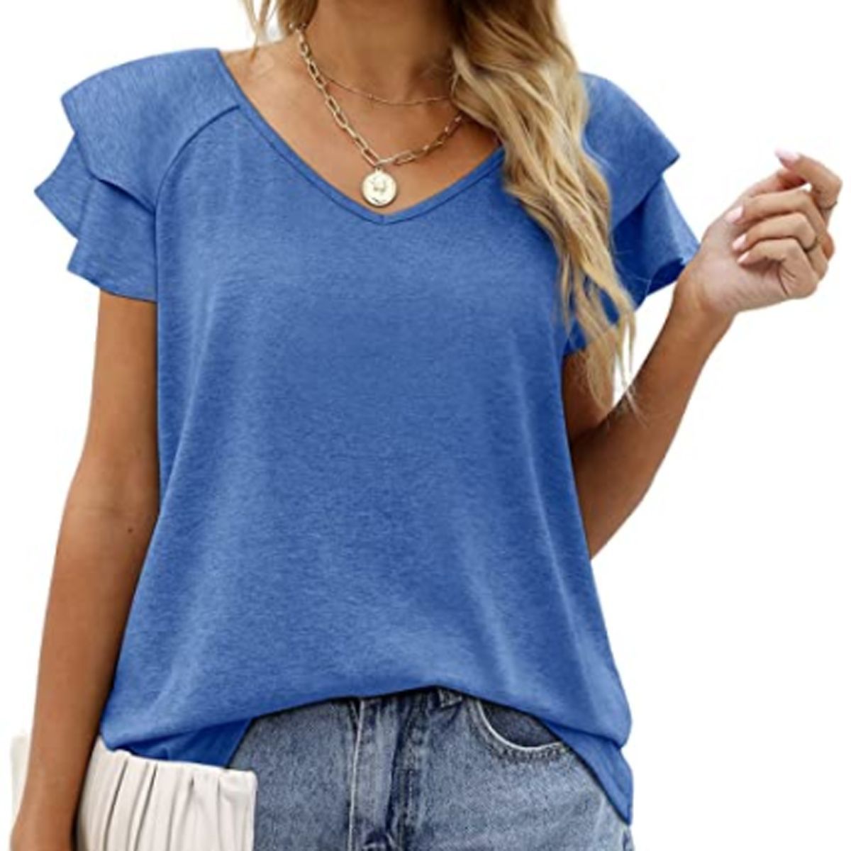 Women's V-neck Double Layer Ruffled Sleeve Blouses