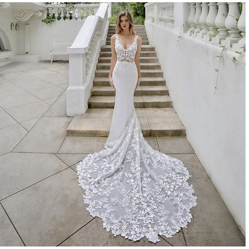 Dress Summer Deep Collar Hollow Fishtail Wedding Dresses