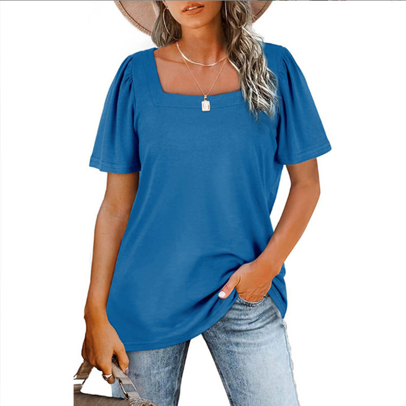 Damen T-Shirt Sommer Einfarbig Lose Quadratische Blusen