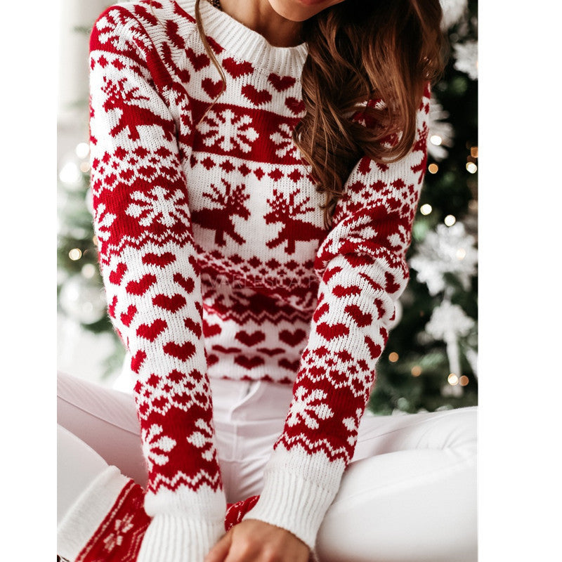 Women's Christmas Style Elk Long-sleeved Knitted Knitwear