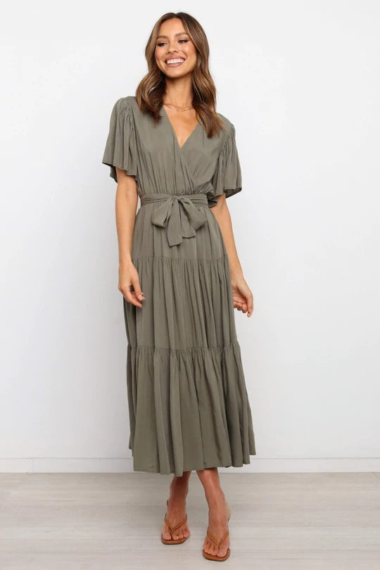 Robe longue à manches imprimées pour femmes, robes bohèmes