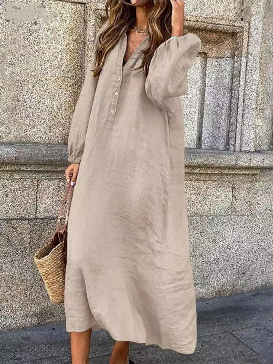 Women's Artistic Style Retro Cotton Linen Pullover Dresses