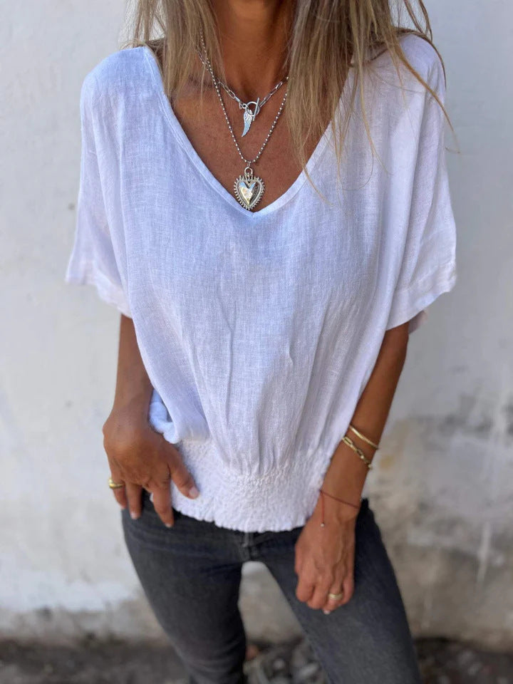 Women's Summer Loose T-shirt Casual Cotton Linen Blouses