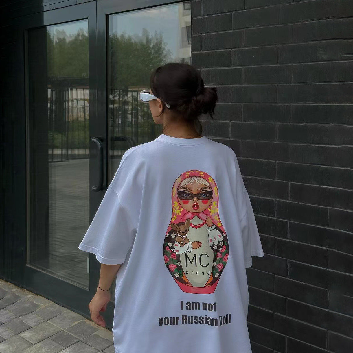 Russian Doll Printed Short-sleeved T-shirt Long Blouses