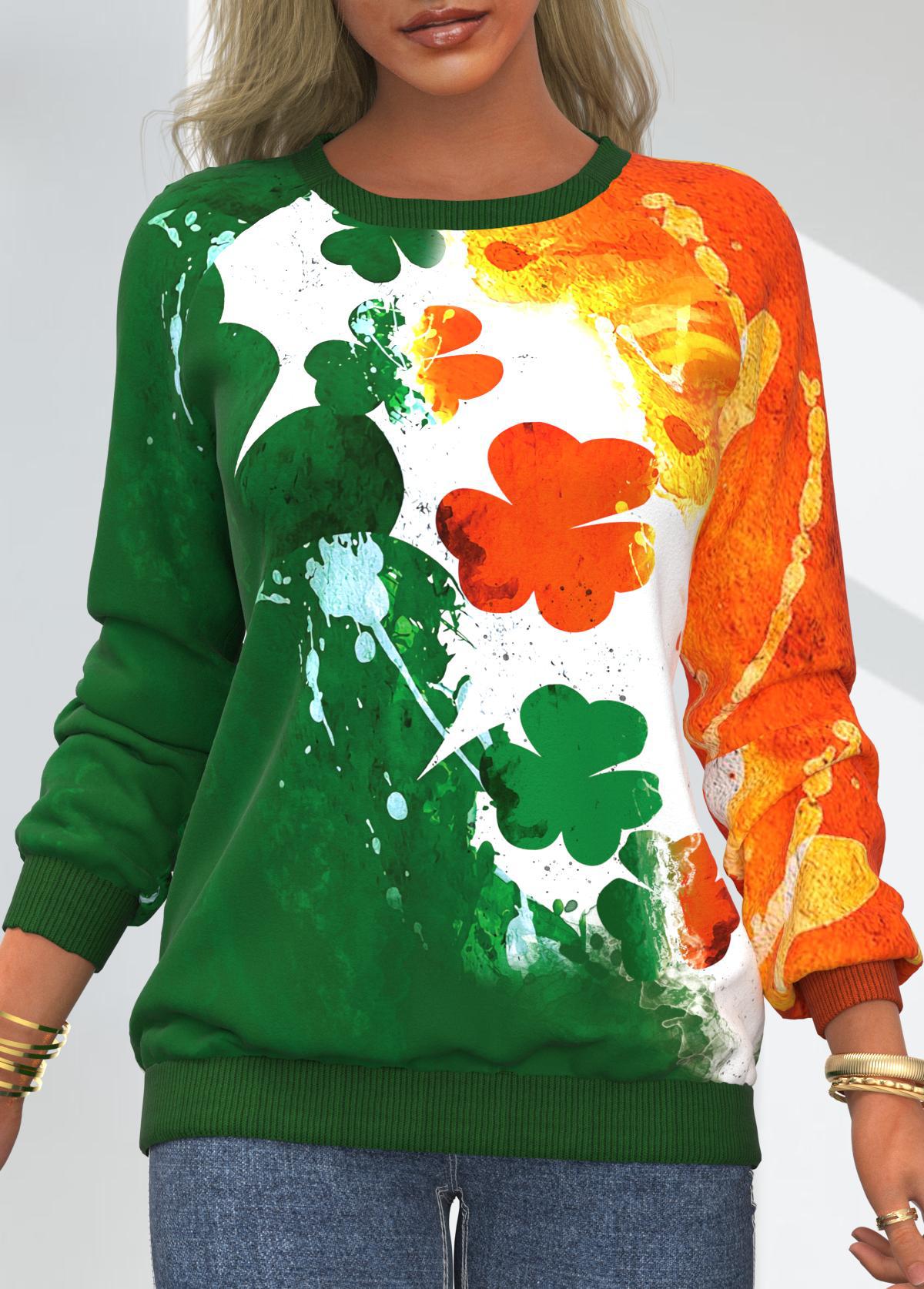 Women's Autumn Tie-dyed Printed Round Neck Raglan Long Sleeve Sweaters