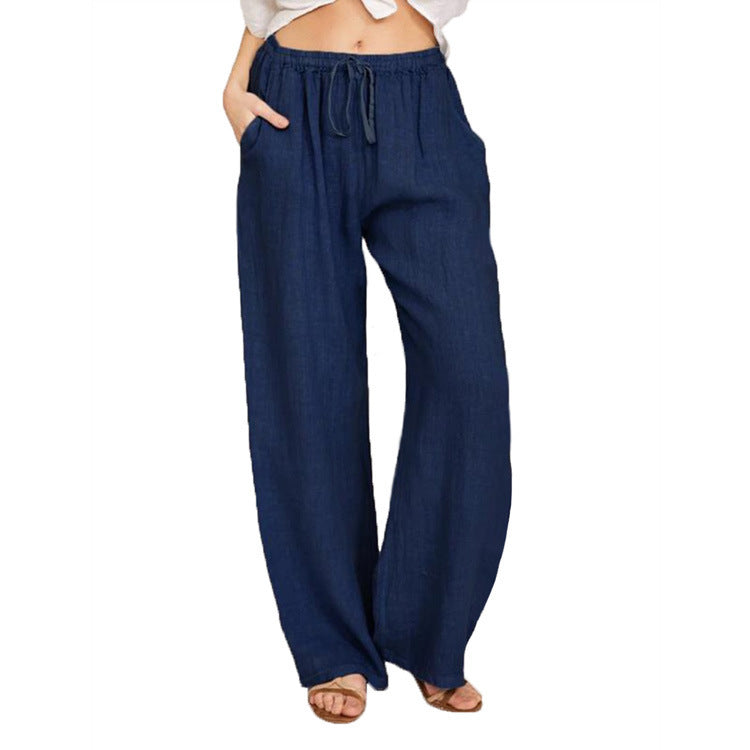 Beau pantalon décontracté en coton et lin pour femme