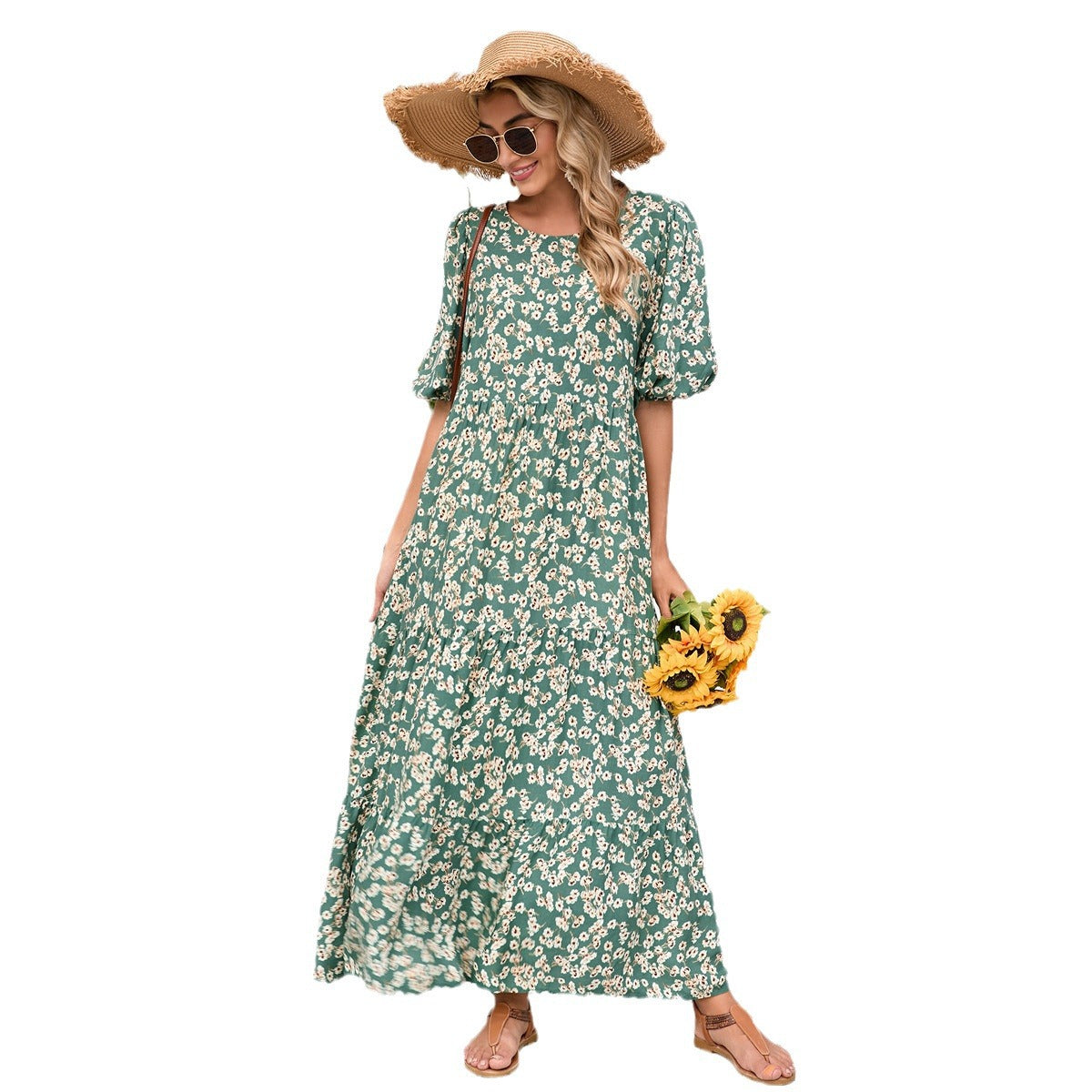 Women's Robe Loose Round Neck Casual Floral Dresses