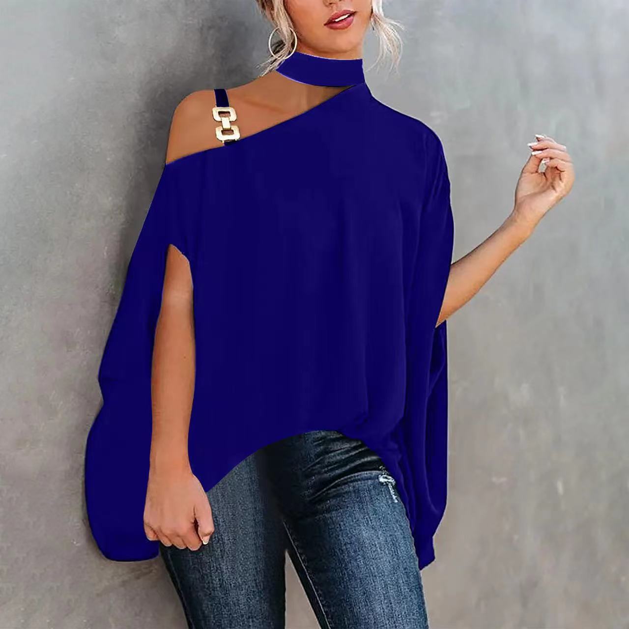 Turtleneck Shoulder Cloak Sleeve Loose-fitting Batwing Tops