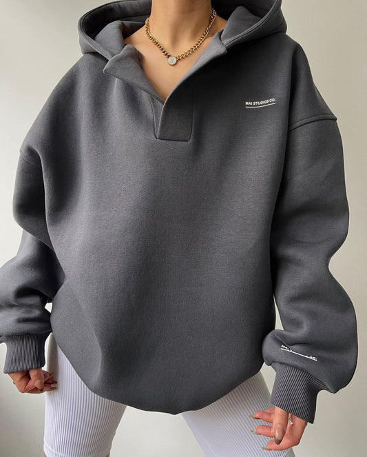 Fleece-lined Hooded Printed Long Sleeve Basic Sweaters