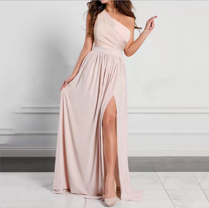 Damen Schulterkleid Eleganz Ärmellos Sexy Split Kleider