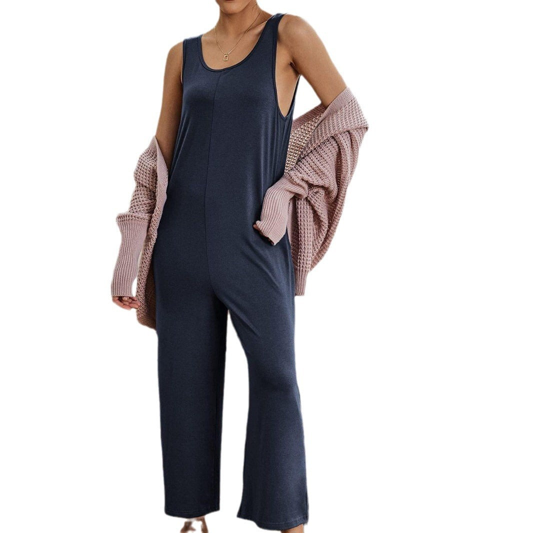 Lockere, gerade, einfarbige, weite Sling-Overalls für Damen