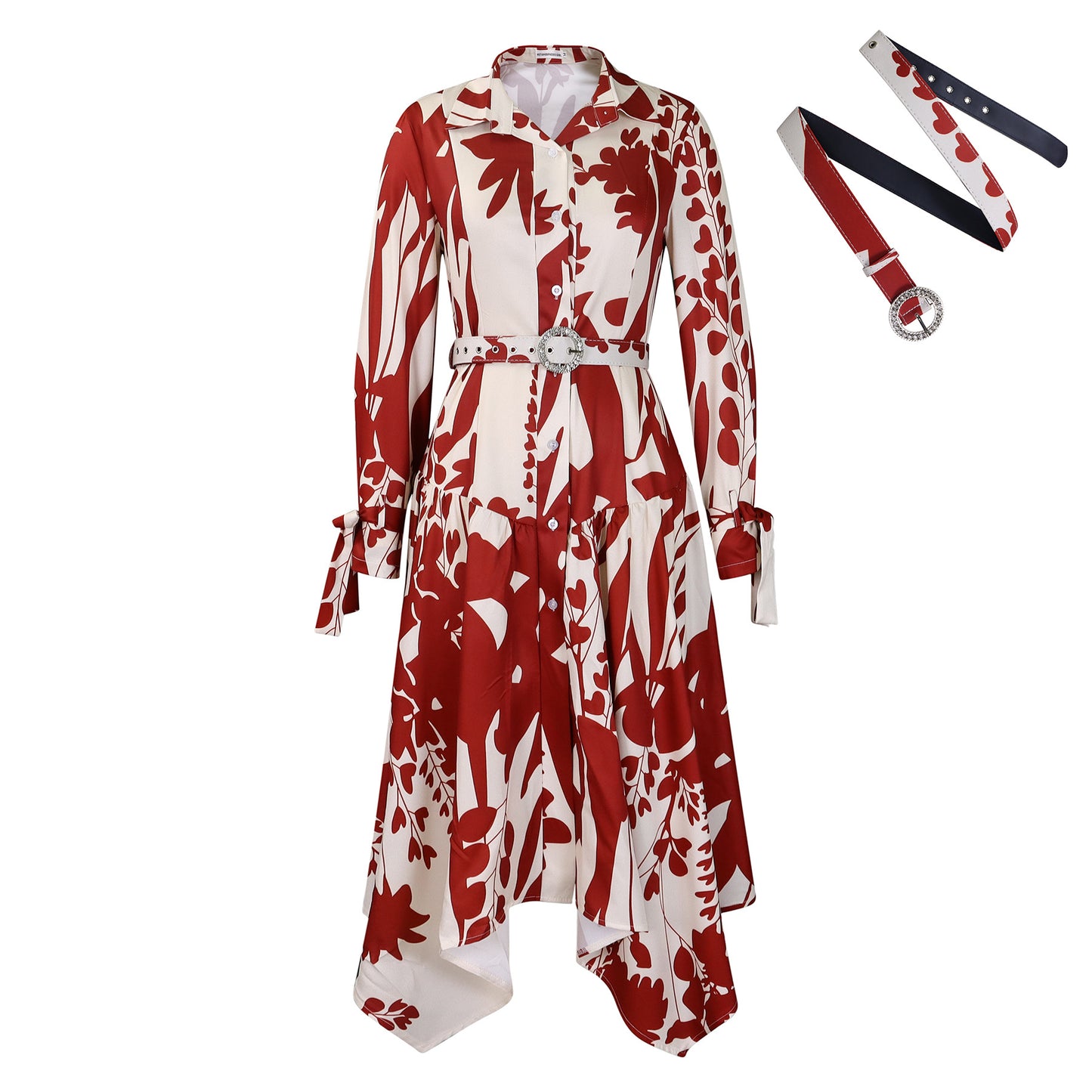 Women's Fashion Temperament Printed Lapel Long Sleeve Dresses