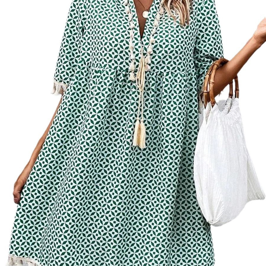 Women's Summer Tassel Bohemian Half-length Sleeve Dress Dresses