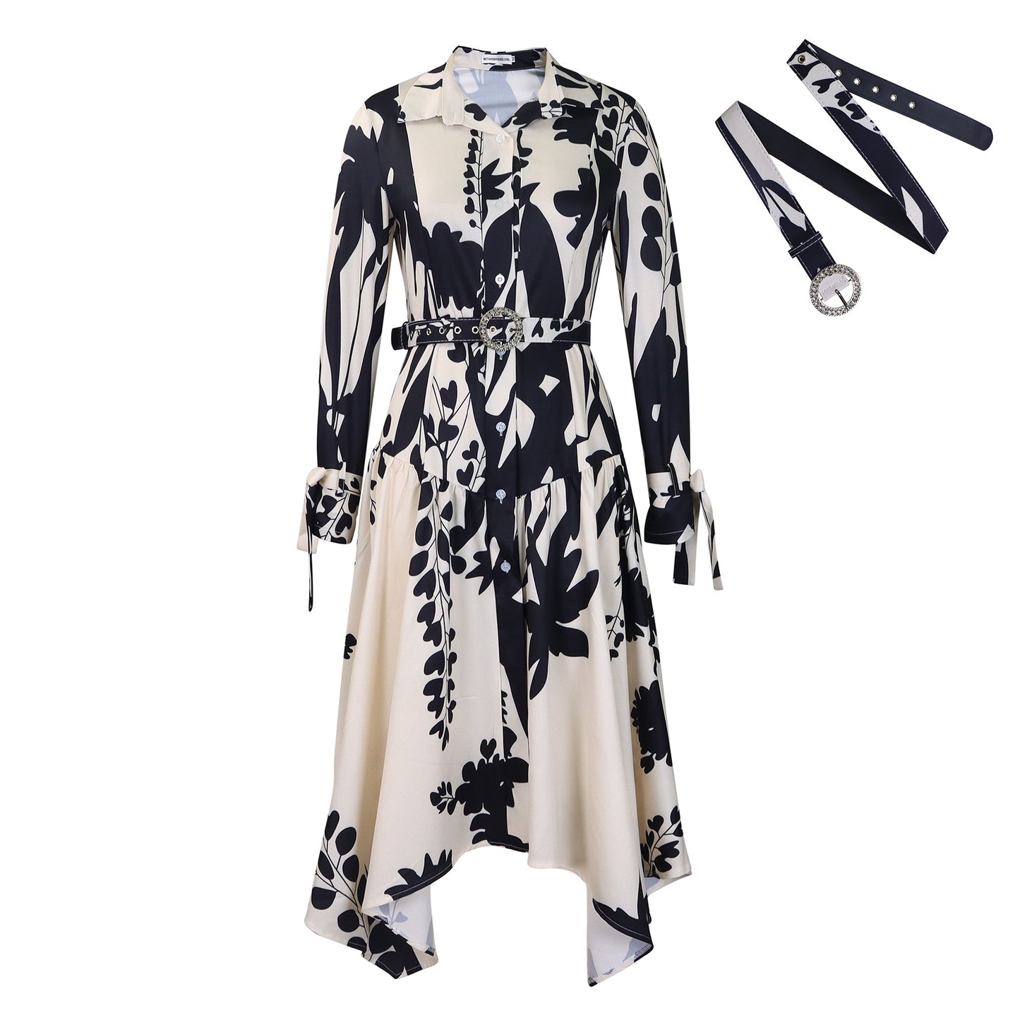 Women's Fashion Temperament Printed Lapel Long Sleeve Dresses