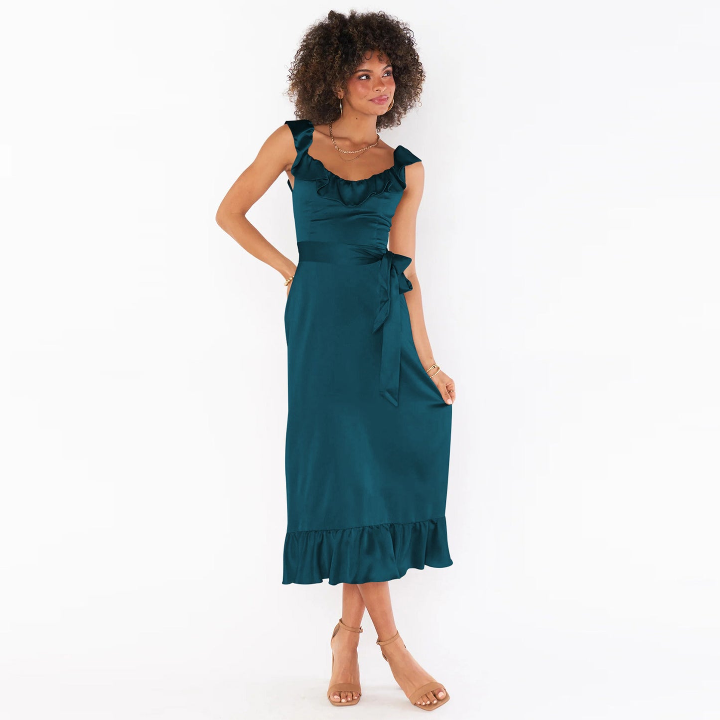 Robe d'été pour femmes, tenue d'été à col ras du cou