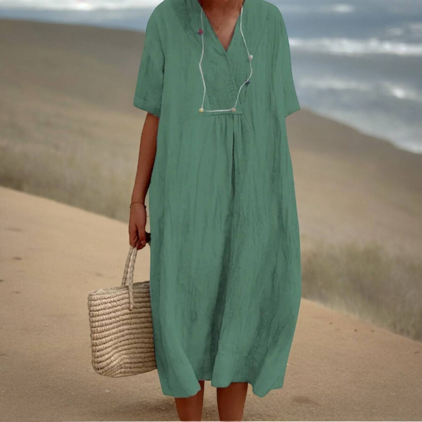 Women's Versatile Casual Solid Color Cotton Linen Dresses