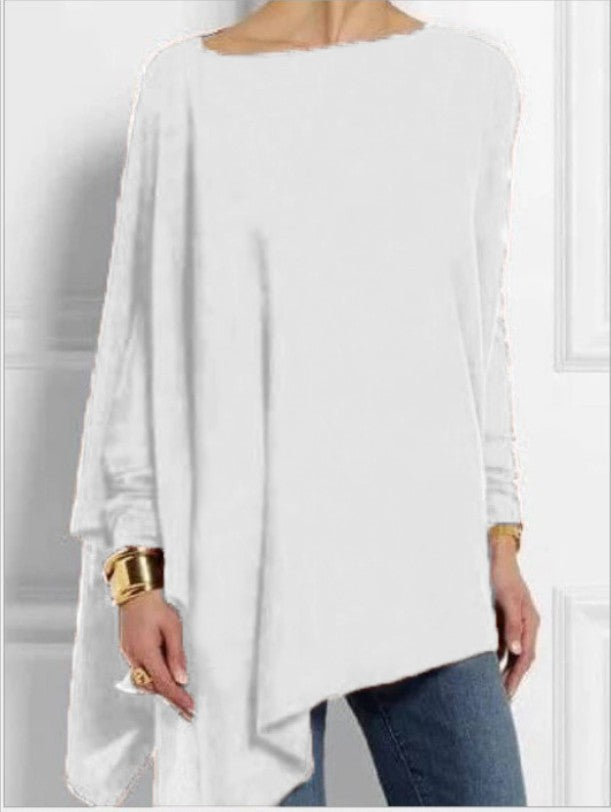 Sleeve Irregular Solid Color Pullover T-shirt Blouses