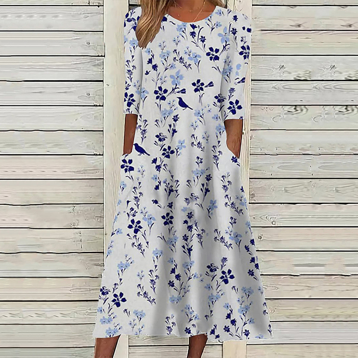 Women's Neck Printed Elegant Casual With Pockets Dresses