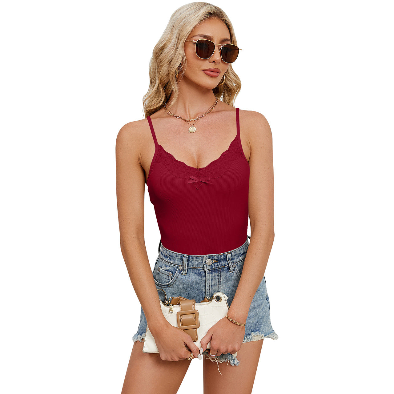 Women's Summer Lace Adjustable Spaghetti Strap Camisole Tops