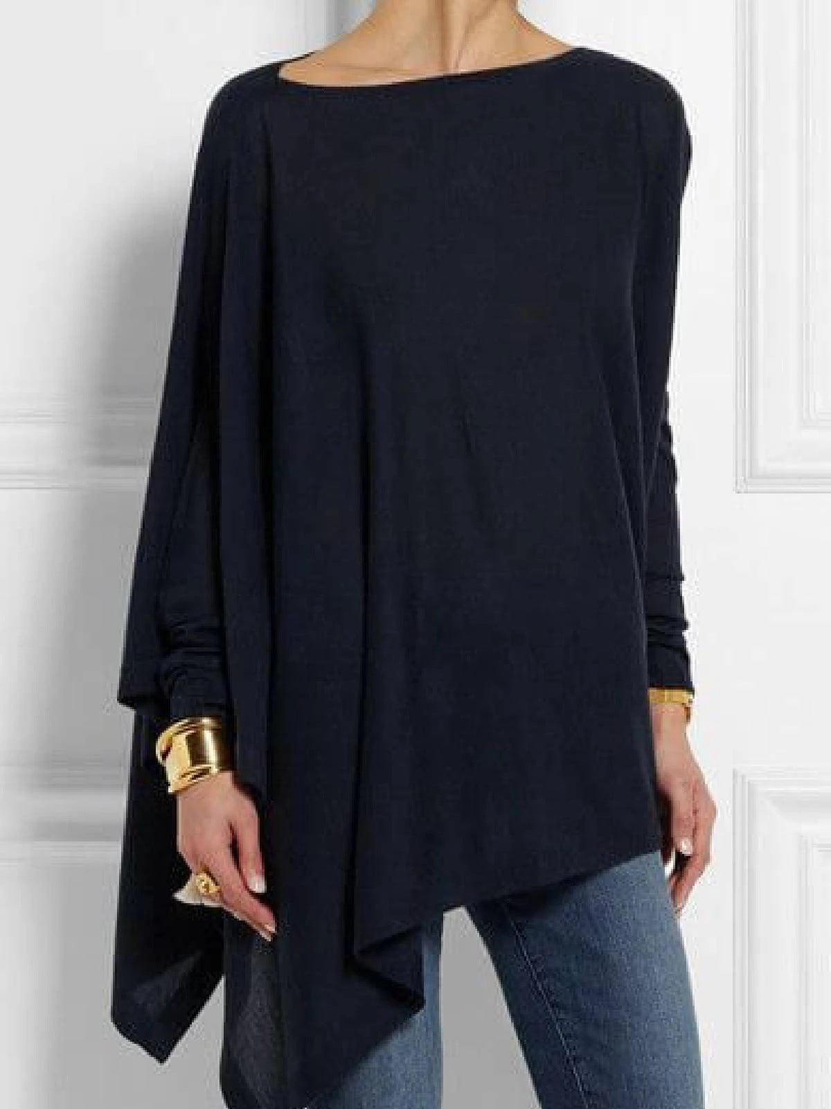 Sleeve Irregular Solid Color Pullover T-shirt Blouses