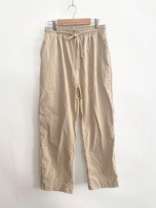 Pantalons à poches en coton et lin pour femmes