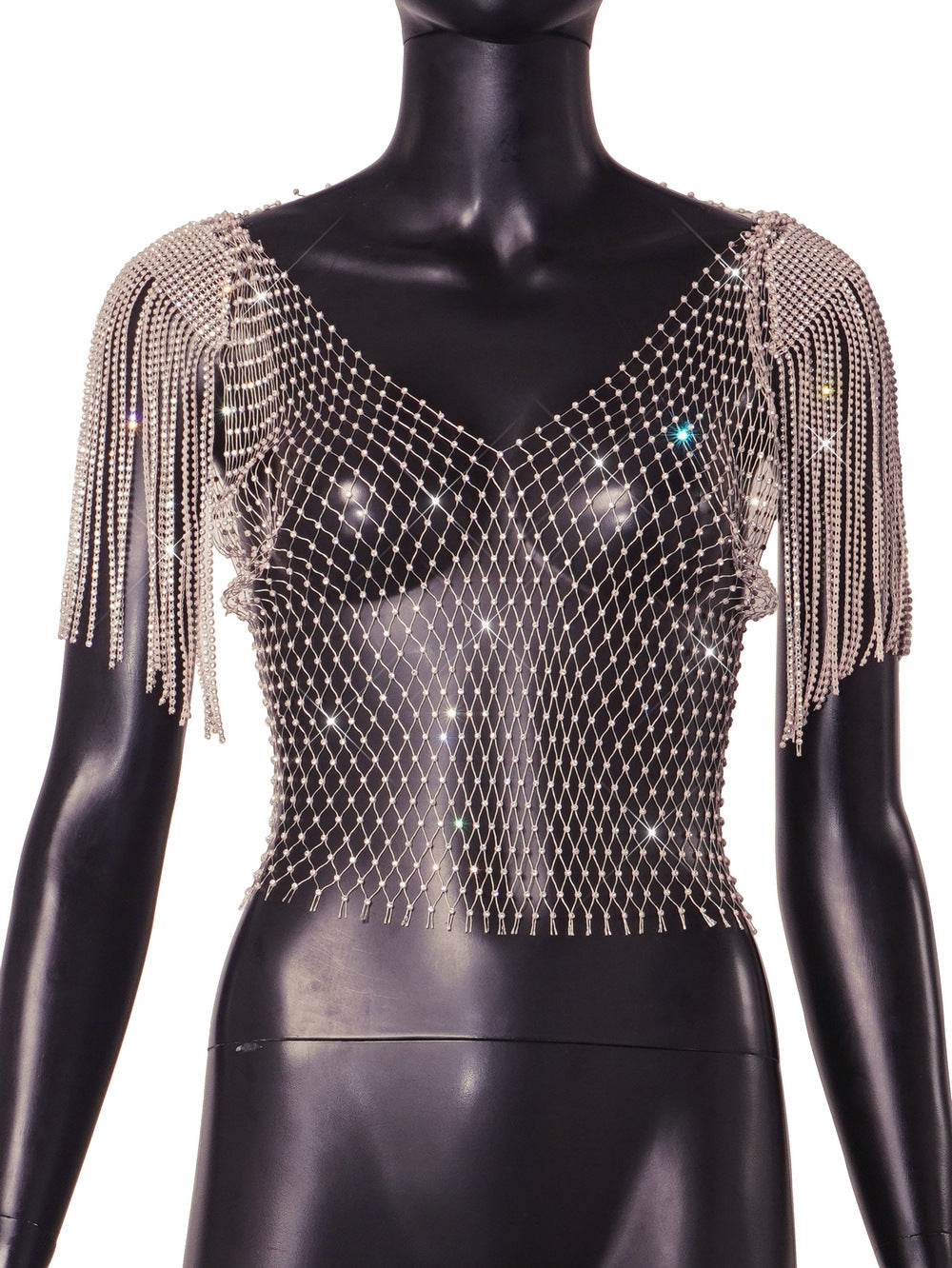 Women's Rhinestone Sexy Fishnet Summer Net Drill Blouses