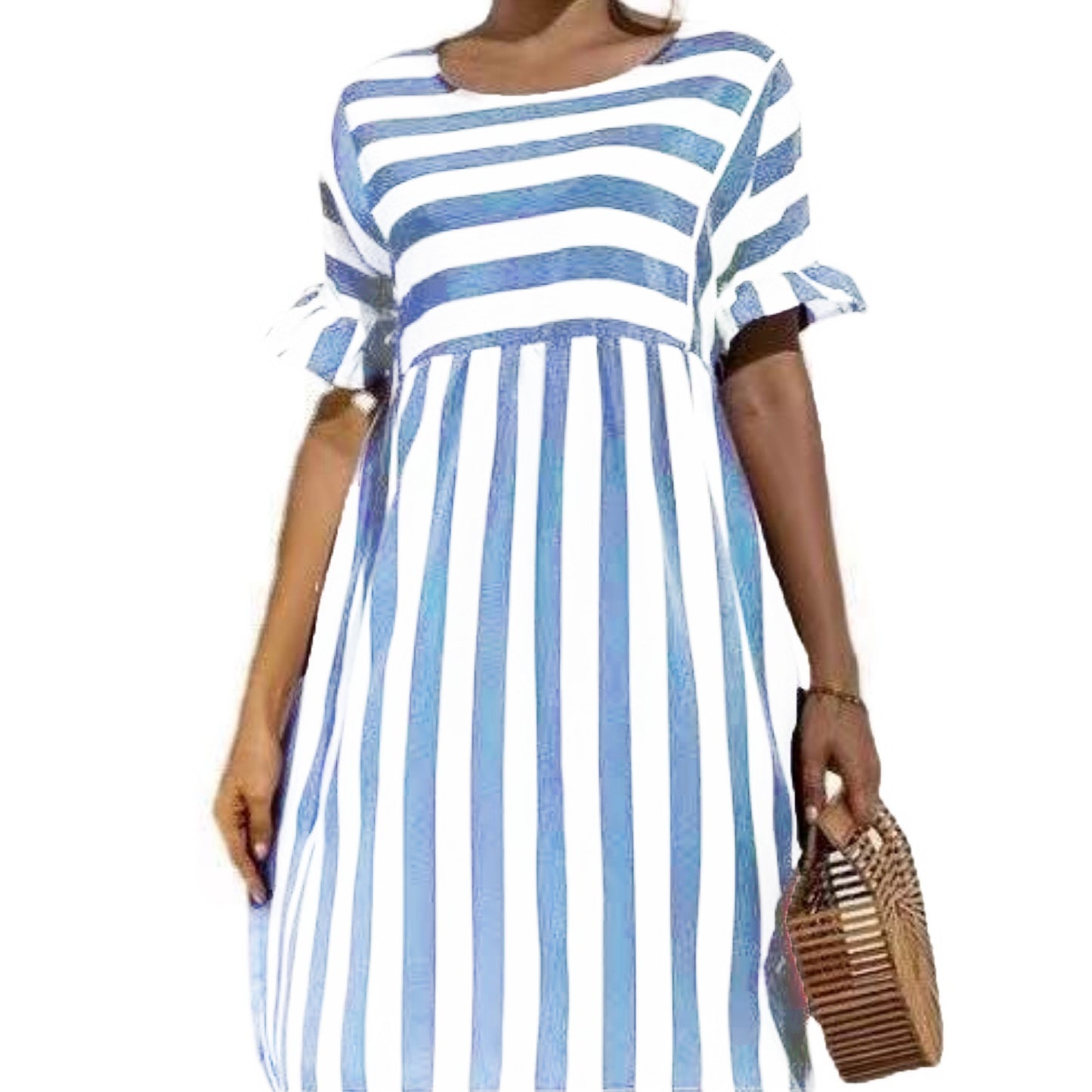 Women's Summer Striped Round Neck Loose Stitching Dresses