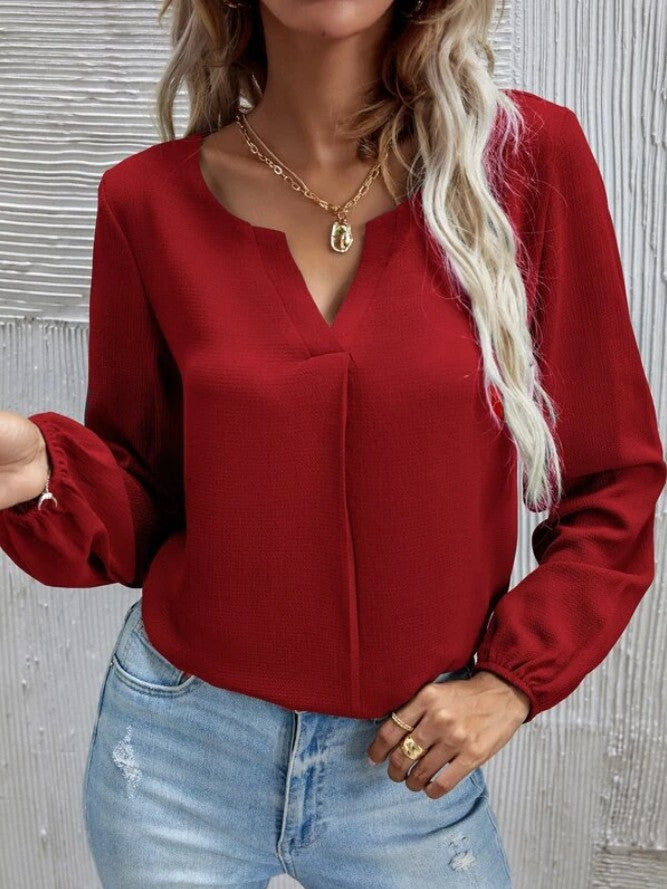 Chiffon Temperament Commute Solid Color Long Sleeve Blouses