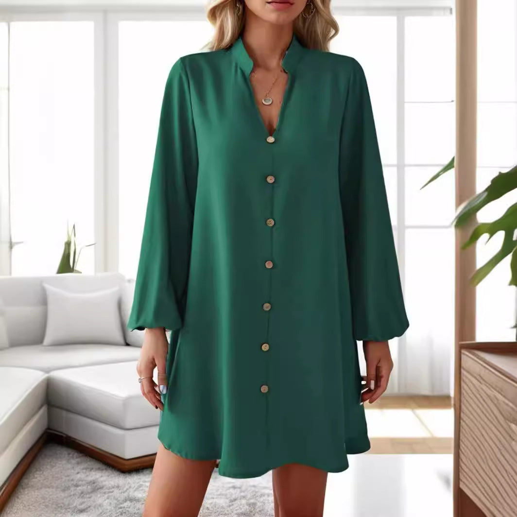 Robe ample à manches longues et simple boutonnage pour femme