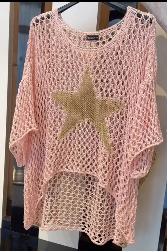 Tricot d'été cinq étoiles pour femmes, col rond, élégant, manches courtes, tricot