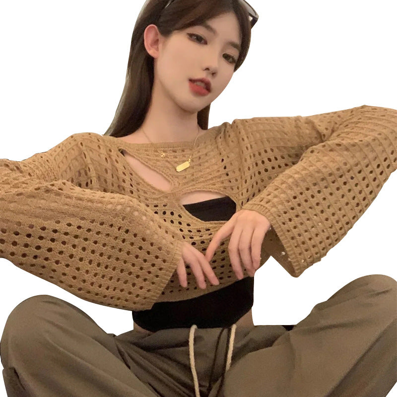 Women's Summer Loose Hollow T-shirt Knitted Pullover Knitwear