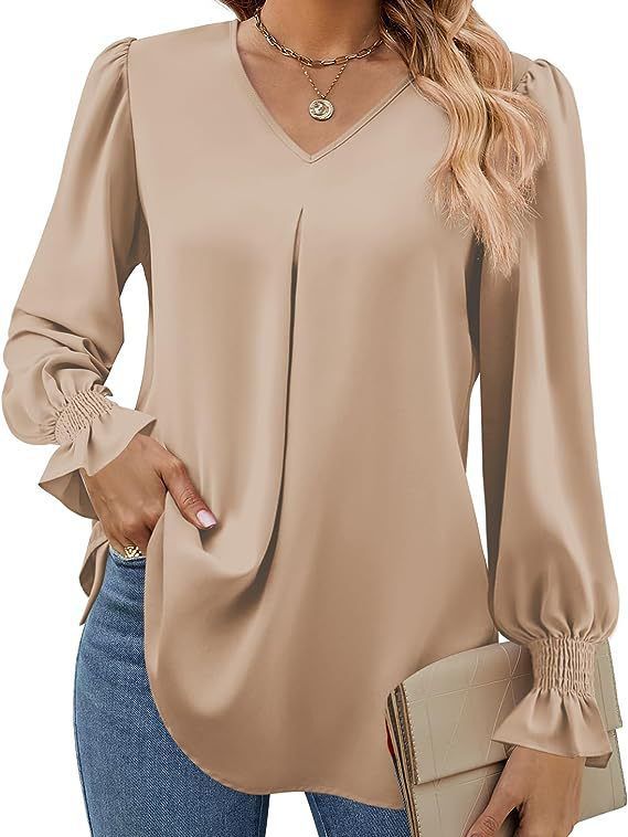 Frauen Farbe Chiffon Hemd Pullover Horn Lange Blusen