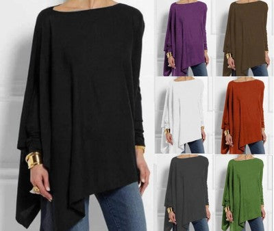 Sleeve Irregular Solid Color Pullover T-shirt Blouses