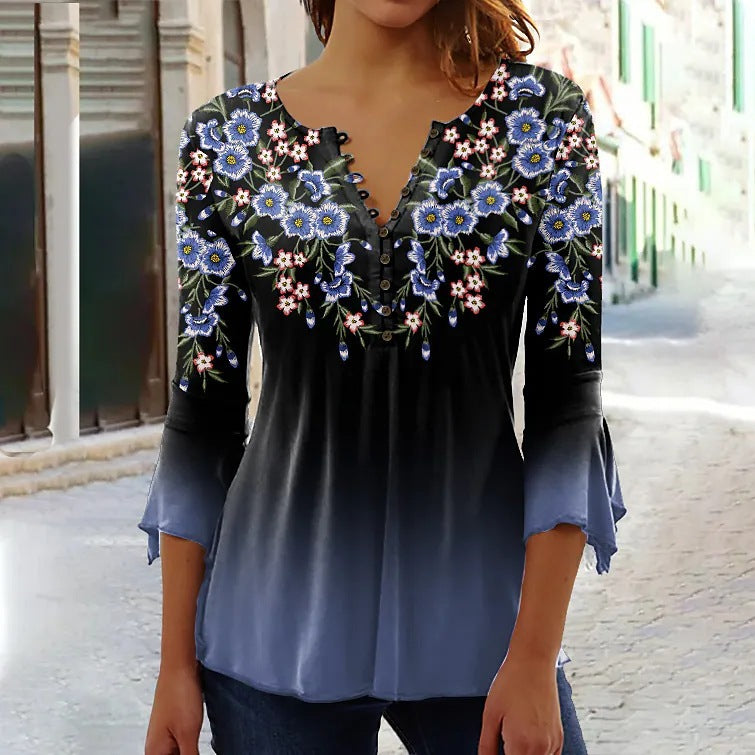 Classy Summer Fashion Flower Printed T-shirt Blouses